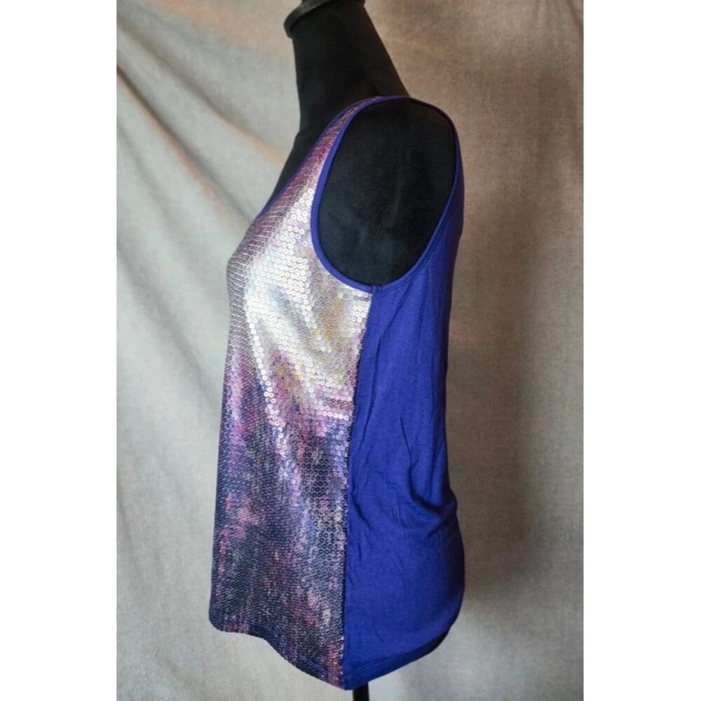 Chico's Sz 0 Shimmering Sequin Blouse Tank Purple Multi Holiday New Year Modern - Picture 2 of 7